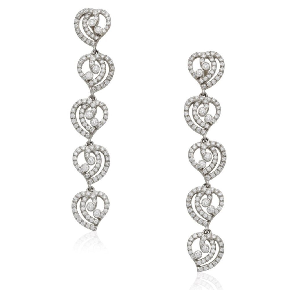 Tiffany & Co. Diamond Enchant Heart Drop Earrings Platinum 1.75" 10g RARE
